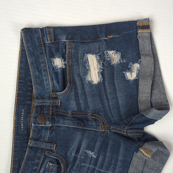 Aeropostale Midi Distressed Ripped Cuffed Denim Jean Shorts 4 Pockets - Picture 8 of 14